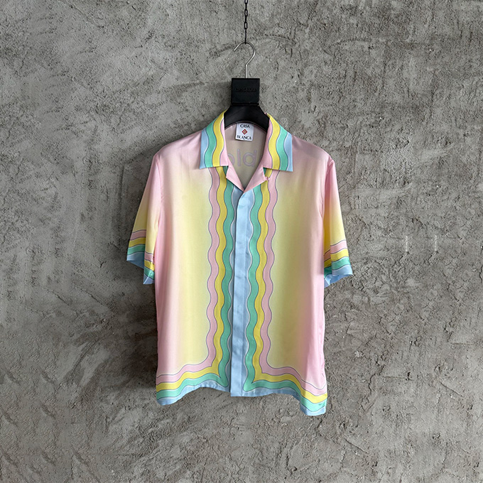 casablanca pastel wave print silk short-sleeve shirt